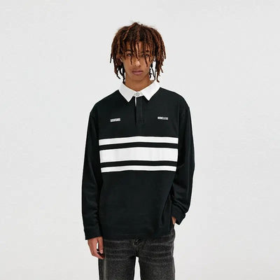 Striped Splice Long Sleeves Polo Korean Street Fashion Polo By Boneless Shop Online at OH Vault