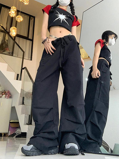 Made Extreme Plain Drawstring Pleats Cargo Pants Korean Street Fashion Pants By Made Extreme Shop Online at OH Vault