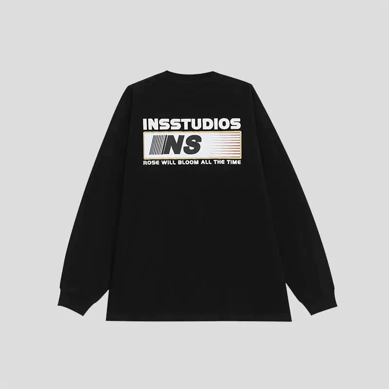INS Korea Logo Print Long Sleeve T-Shirt Korean Street Fashion T-Shirt By INS Korea Shop Online at OH Vault