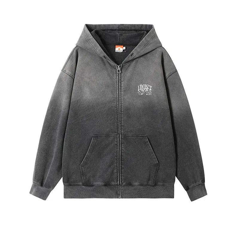 Washed Effect Zippered Hoodie Korean Street Fashion Hoodie By Donsmoke Shop Online at OH Vault