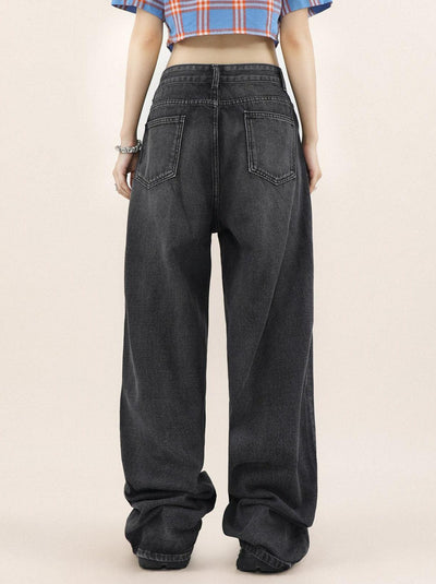 Side Faded Wide Cut Straight Jeans Korean Street Fashion Jeans By Mr Nearly Shop Online at OH Vault