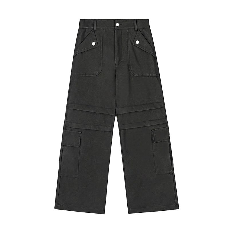 Utility Straight Cut PU Leather Pants Korean Street Fashion Pants By A PUEE Shop Online at OH Vault