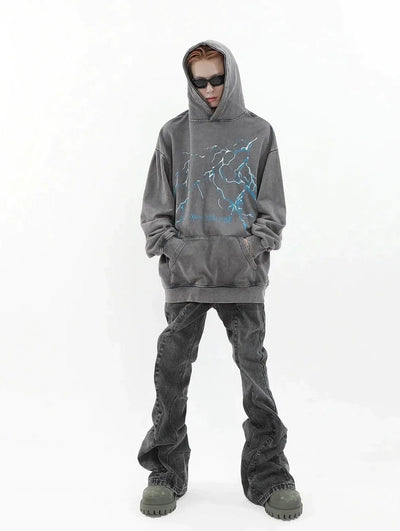 Thunder Graphic Washed Hoodie Korean Street Fashion Hoodie By Ash Dark Shop Online at OH Vault