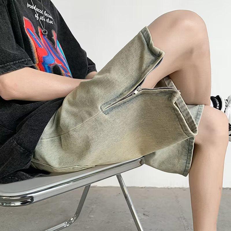 Washed Side Zip Slit Denim Shorts Korean Street Fashion Shorts By Made Extreme Shop Online at OH Vault