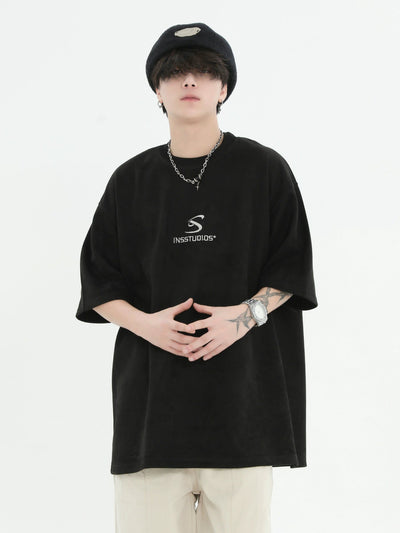 Logo Contrast Embroidery T-Shirt Korean Street Fashion T-Shirt By INS Korea Shop Online at OH Vault
