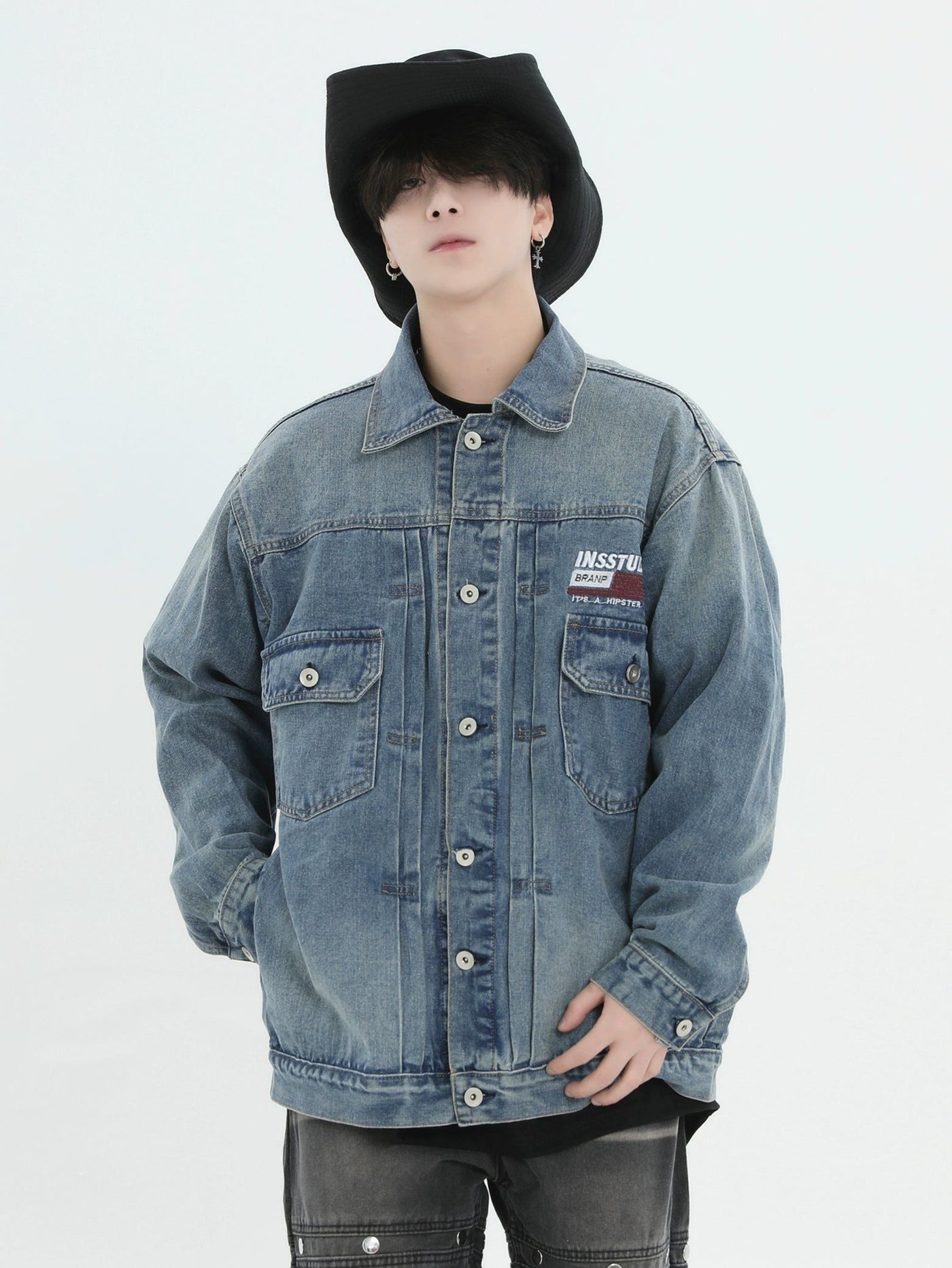 Flap Pocket Washed Denim Jacket Korean Street Fashion Jacket By INS Korea Shop Online at OH Vault