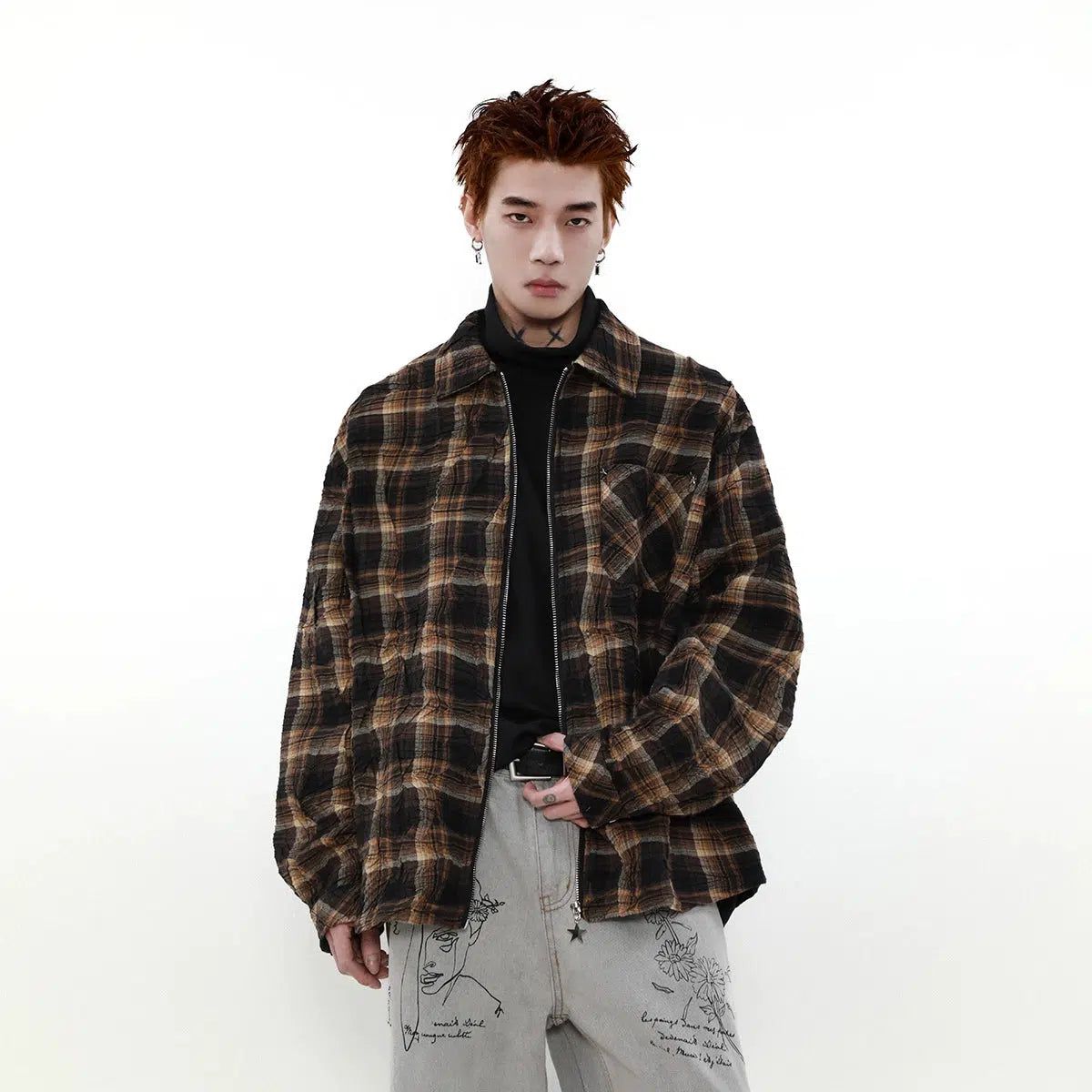 Front Pocket Plaid Shirt Korean Street Fashion Shirt By Mr Nearly Shop Online at OH Vault