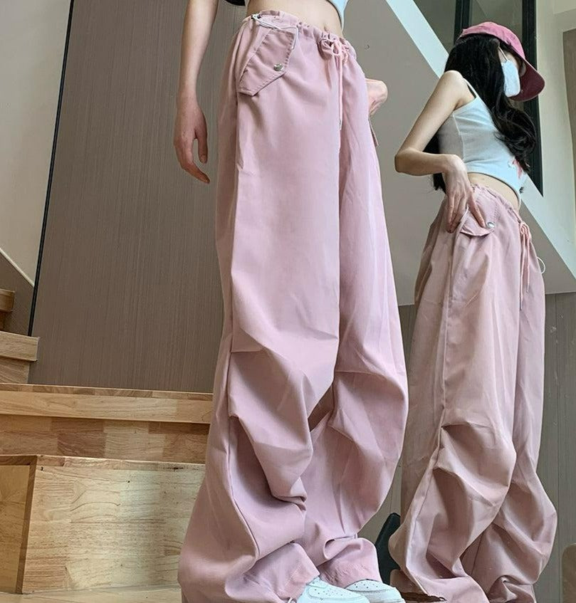 Drawstring Waist Pleated Loose Pants Korean Street Fashion Pants By Made Extreme Shop Online at OH Vault