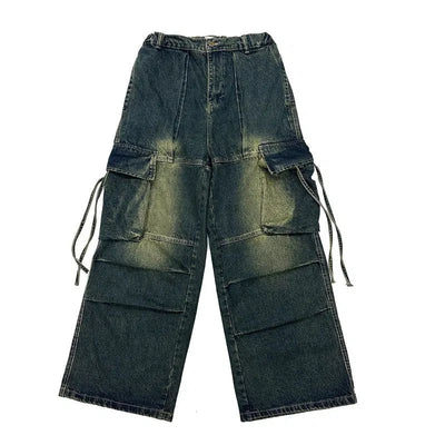Faded String Pocket Cargo Jeans Korean Street Fashion Jeans By FATE Shop Online at OH Vault