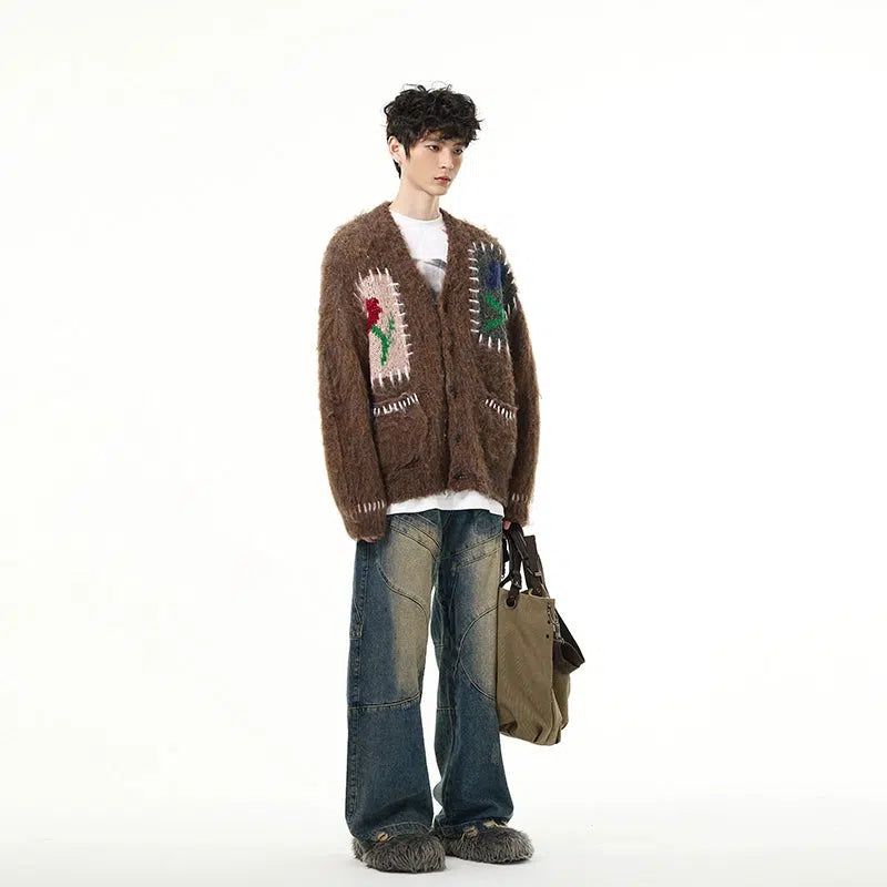 Patch Effect Buttoned Cardigan Korean Street Fashion Cardigan By 77Flight Shop Online at OH Vault