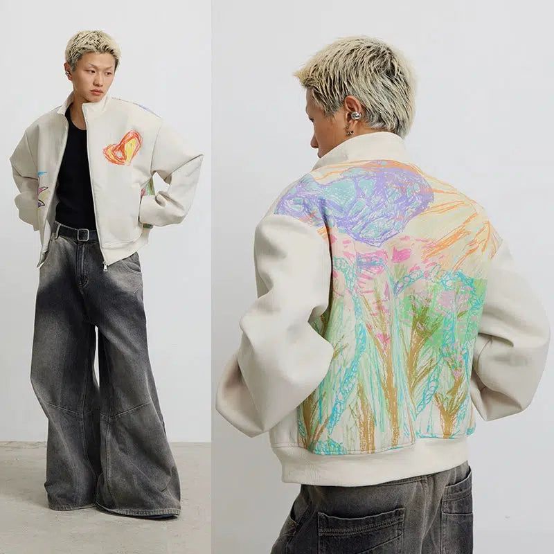 Crayon Drawings Zipped Jacket Korean Street Fashion Jacket By Conp Conp Shop Online at OH Vault