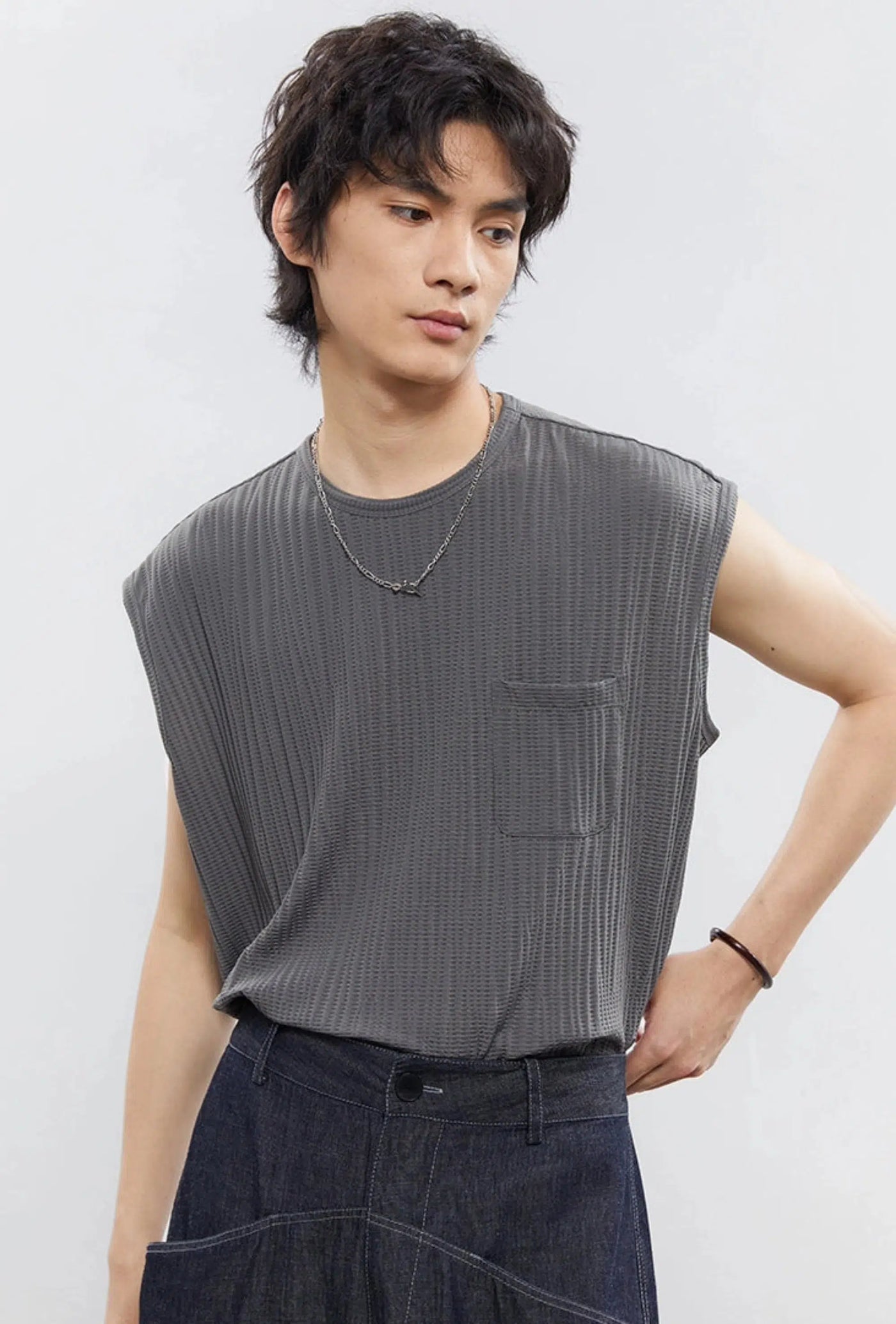Opicloth Relaxed Fit Waffe Vest Korean Street Fashion Vest By Opicloth Shop Online at OH Vault