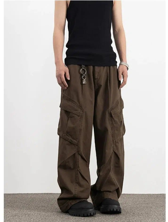Pleated Relaxed Fit Cargo Pants Korean Street Fashion Pants By A PUEE Shop Online at OH Vault