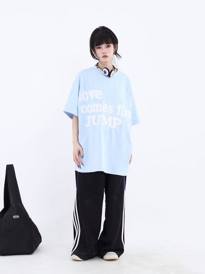 Fluffy Logo Embroidered T-Shirt Korean Street Fashion T-Shirt By Jump Next Shop Online at OH Vault