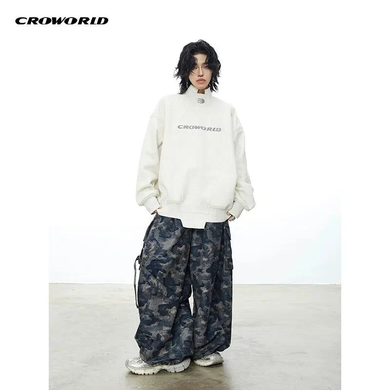Thick Loose Fit Crewneck Korean Street Fashion Crewneck By Cro World Shop Online at OH Vault