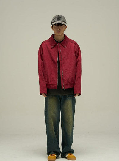 77Flight Solid Pleated Texture Harrington Jacket Korean Street Fashion Jacket By 77Flight Shop Online at OH Vault