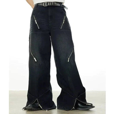 Slit Zipper Wide Jeans Korean Street Fashion Jeans By Cro World Shop Online at OH Vault
