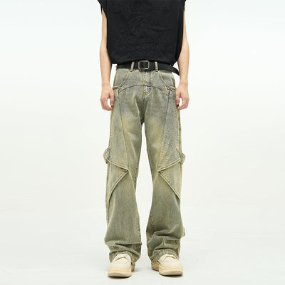 77Flight Washed Irregular Style Jeans Korean Street Fashion Jeans By 77Flight Shop Online at OH Vault