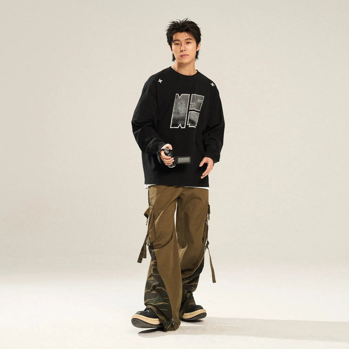 Chalk Effect Long Sleeve T-Shirt Korean Street Fashion T-Shirt By New Start Shop Online at OH Vault