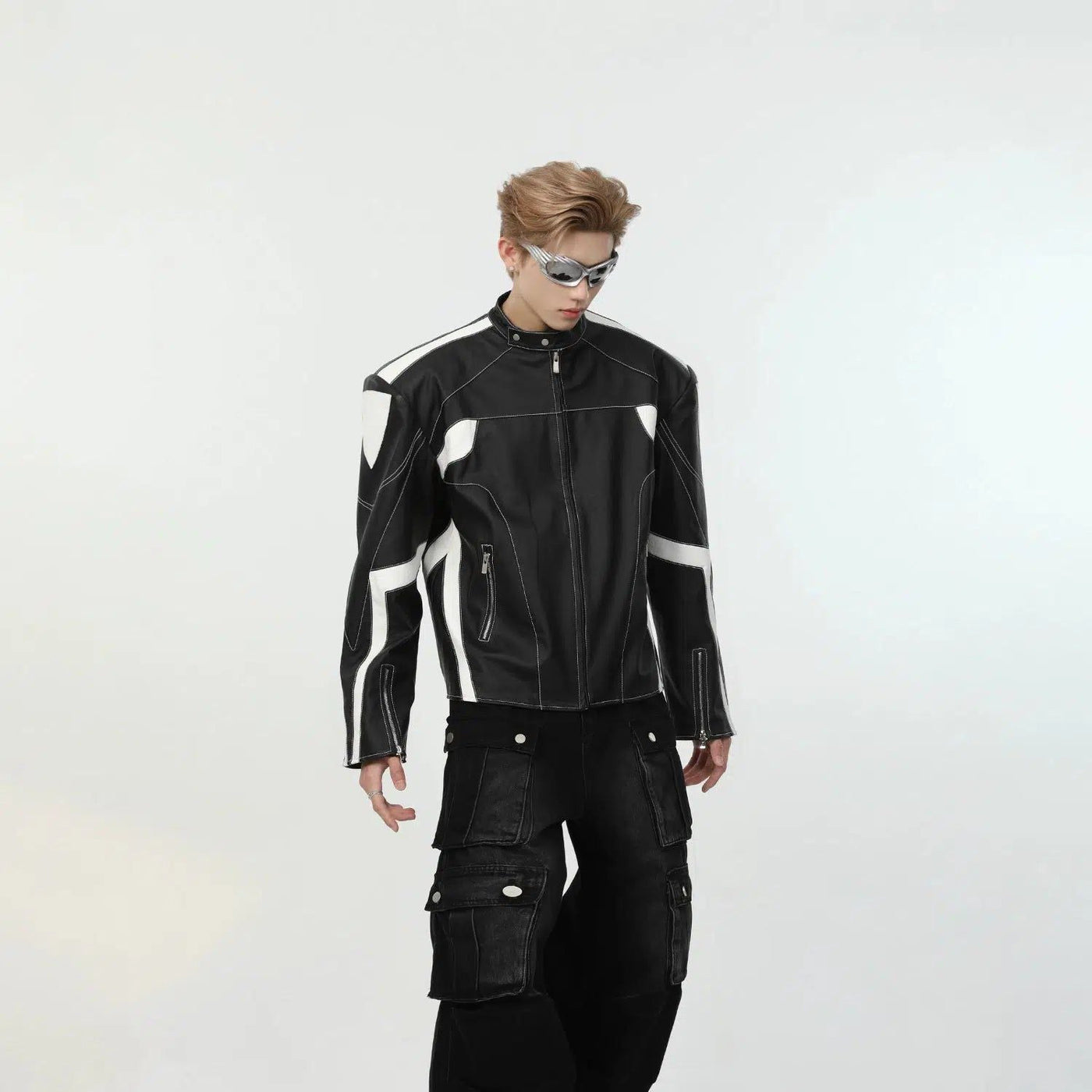 Outline Racing PU Leather Jacket Korean Street Fashion Jacket By Turn Tide Shop Online at OH Vault