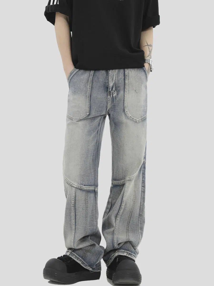 Seam Structured Washed Jeans Korean Street Fashion Jeans By INS Korea Shop Online at OH Vault
