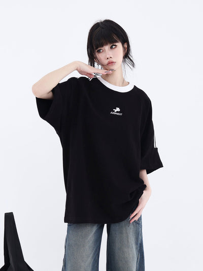 Logo Embroidered Sports T-Shirt Korean Street Fashion T-Shirt By Jump Next Shop Online at OH Vault