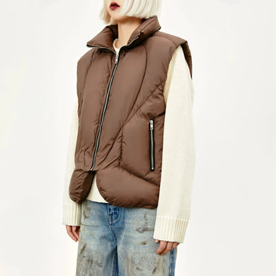 Stand Collar Zip-Up Puffer Vest Korean Street Fashion Vest By Made Extreme Shop Online at OH Vault