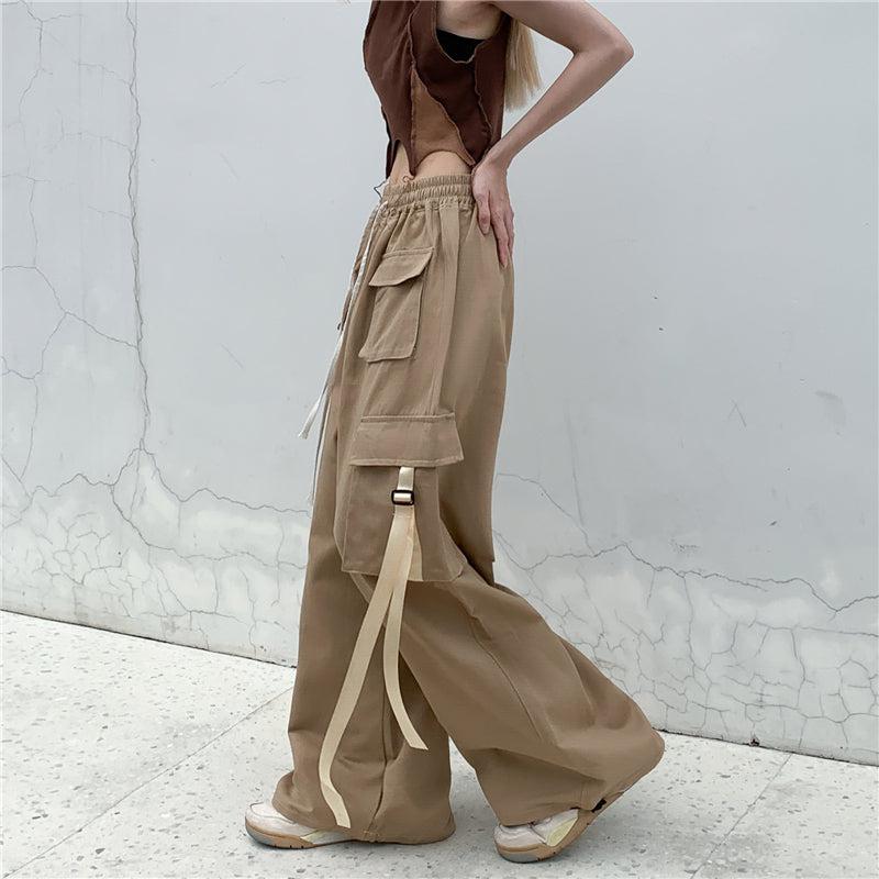 Made Extreme Tie Waist Strap Pocket Loose Pants Korean Street Fashion Pants By Made Extreme Shop Online at OH Vault