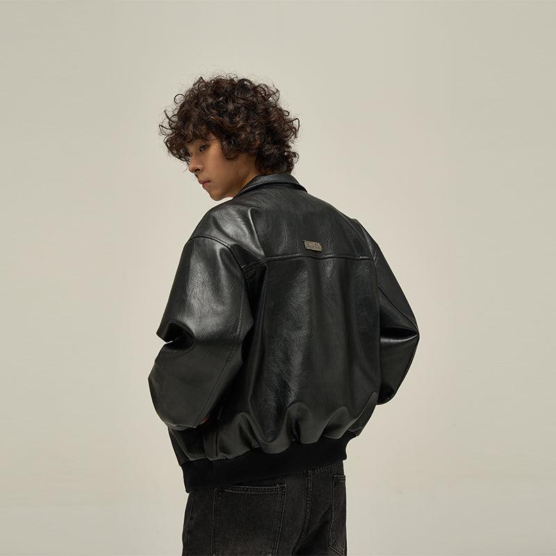 Metal Bar Buttons Faux Leather Jacket Metal Bar Buttons Faux Leather Jacket