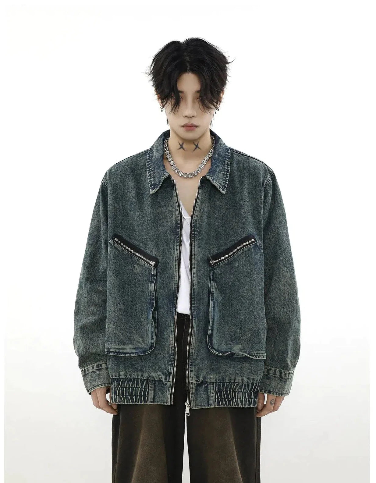 Zippered Wide Pockets Denim Jacket Korean Street Fashion Jacket By Mr Nearly Shop Online at OH Vault
