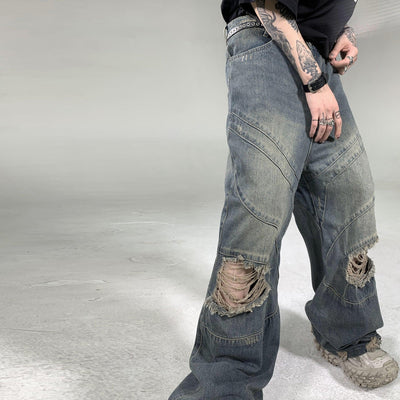 Whiskers Ripped Knee Jeans Korean Street Fashion Jeans By Ash Dark Shop Online at OH Vault