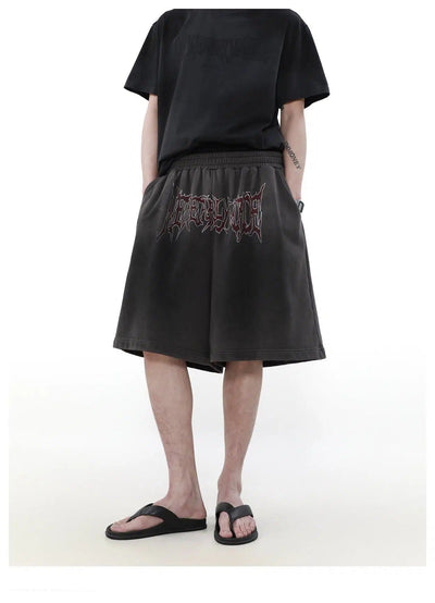 Washed Goth Letters Shorts Korean Street Fashion Shorts By Mr Nearly Shop Online at OH Vault