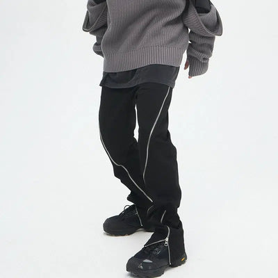 CATSSTAC Diagonal Lines Zipper Drawstring Pants Korean Street Fashion Pants By CATSSTAC Shop Online at OH Vault