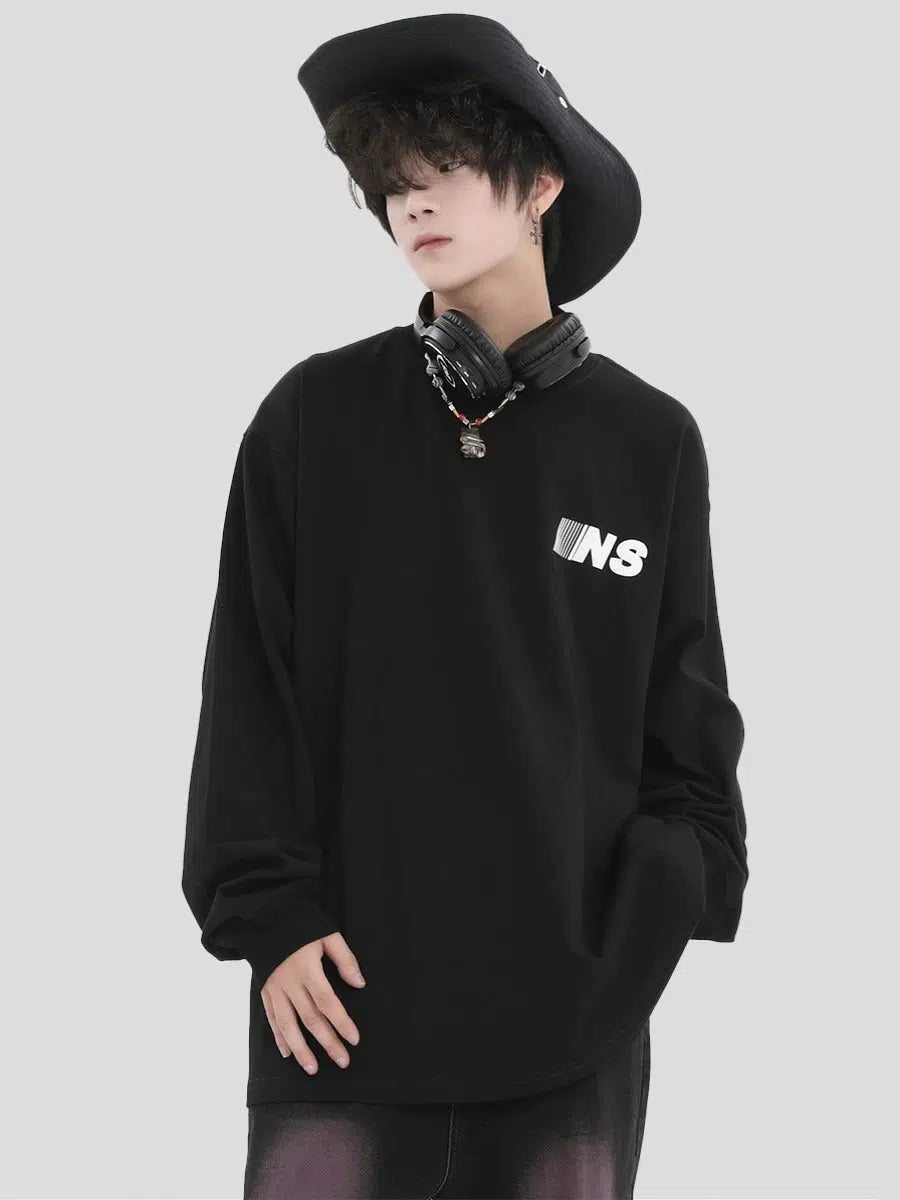 INS Korea Logo Print Long Sleeve T-Shirt Korean Street Fashion T-Shirt By INS Korea Shop Online at OH Vault