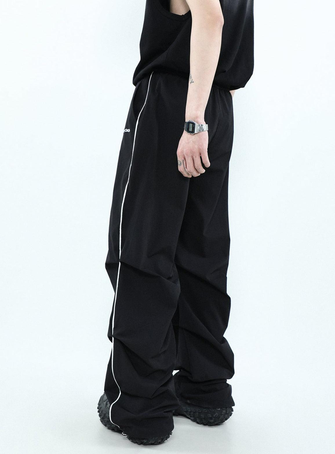Text Embroidery Pleated Wide Leg Pants Korean Street Fashion Pants By Mr Nearly Shop Online at OH Vault