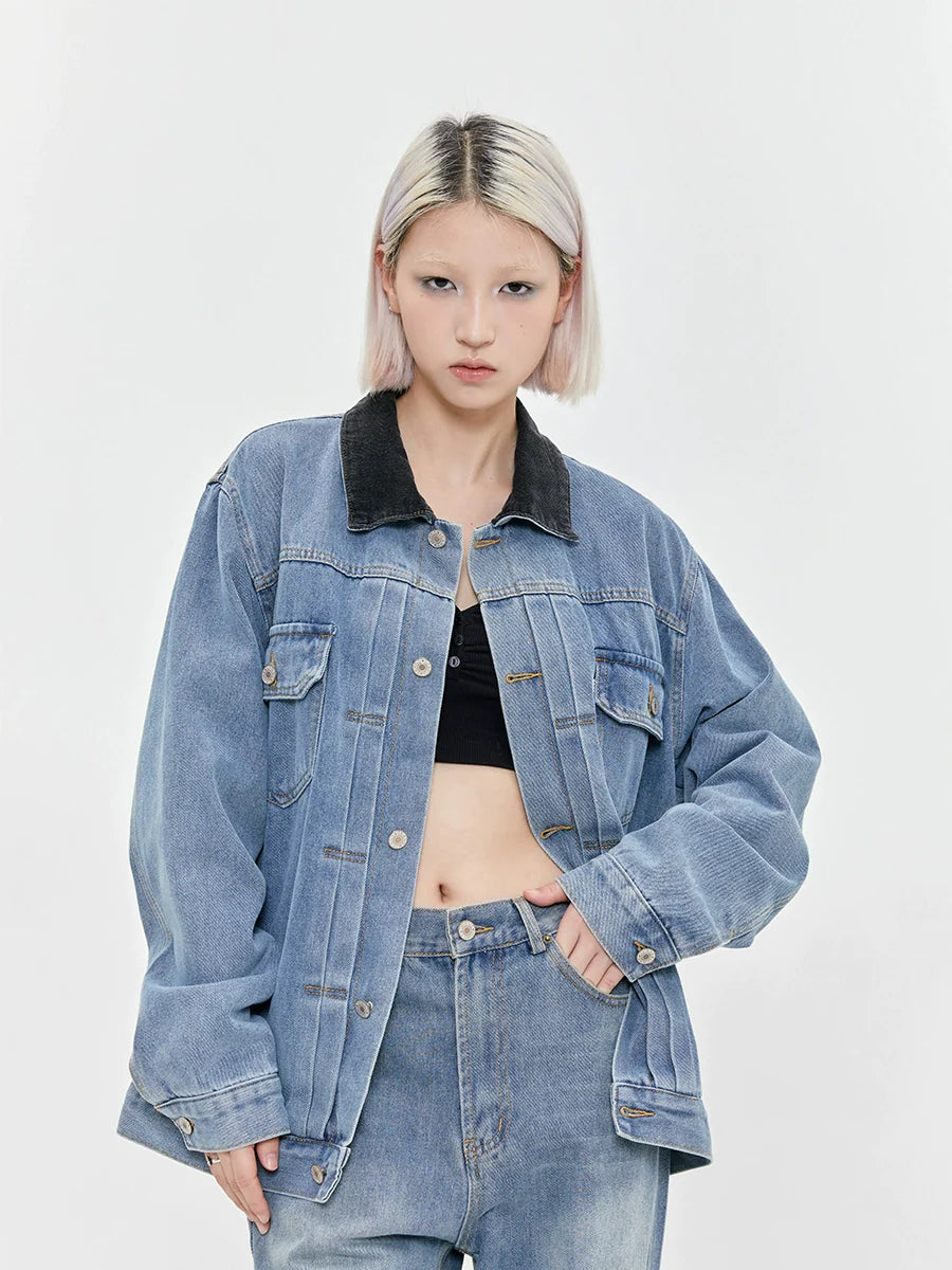 Washed Breast Pocket Denim Jacket Korean Street Fashion Jacket By Made Extreme Shop Online at OH Vault