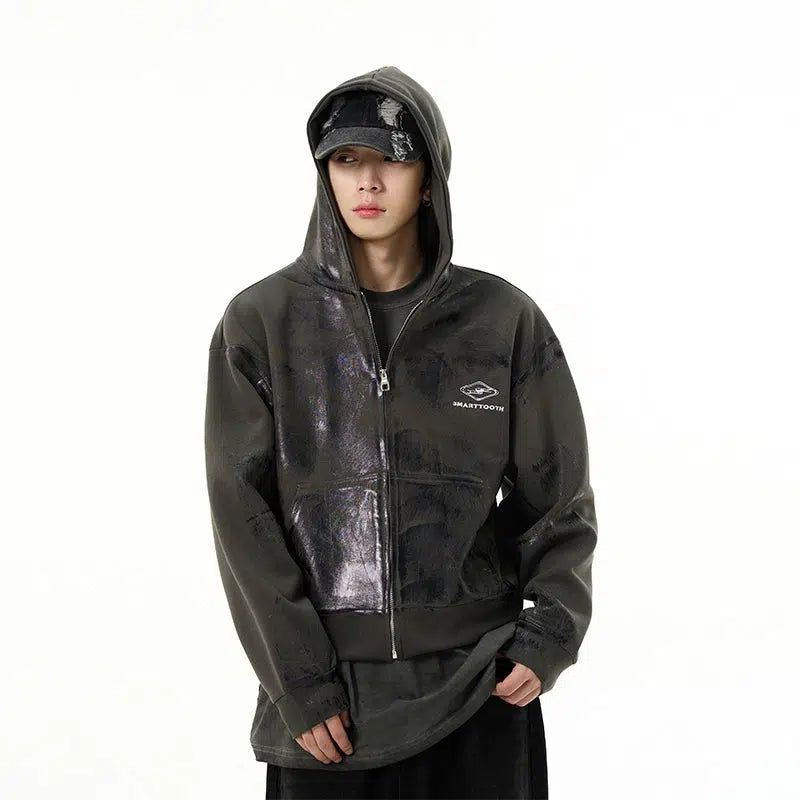 Paint Stained Zip-Up Hoodie Korean Street Fashion Hoodie By 77Flight Shop Online at OH Vault