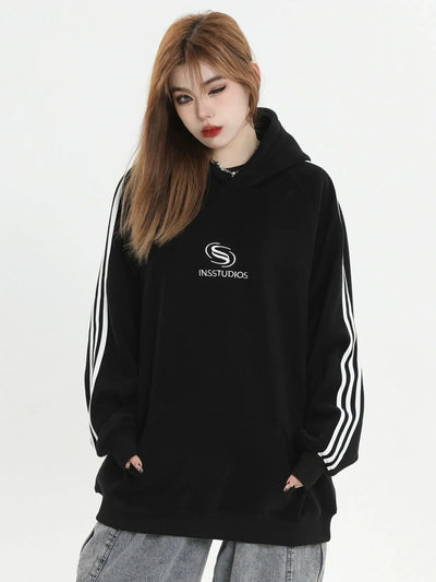 INS Korea Stitched Logo Loose Fit Hoodie Korean Street Fashion Hoodie By INS Korea Shop Online at OH Vault