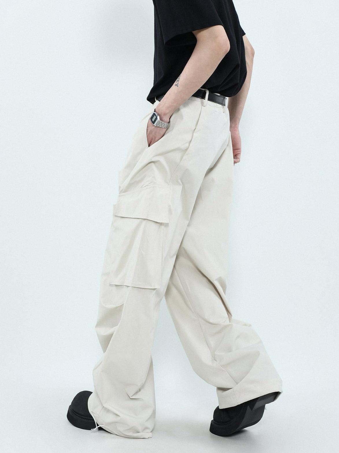 Solid Wide Leg Cargo Pants Korean Street Fashion Pants By Mr Nearly Shop Online at OH Vault