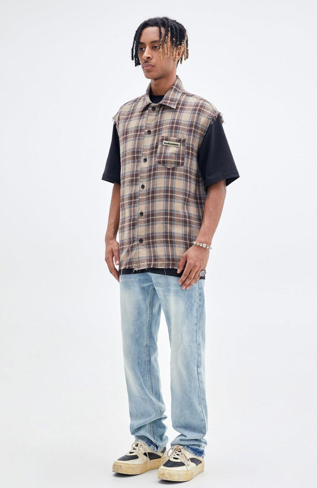 Fringe Sleeveless Plaid Shirt Korean Street Fashion Shirt By Made Extreme Shop Online at OH Vault