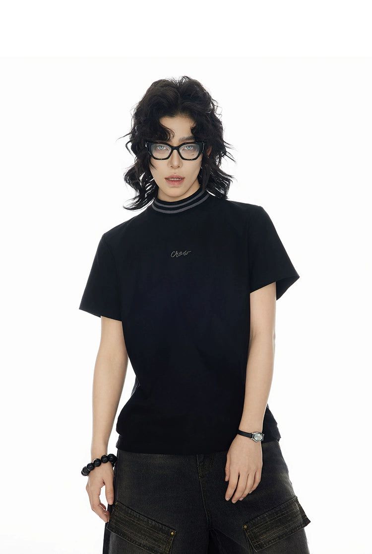Closed Neck Detail T-Shirt Korean Street Fashion T-Shirt By Cro World Shop Online at OH Vault