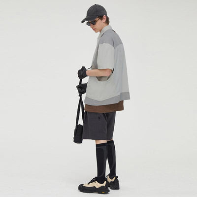 Contrast Stitched Structured Shirt Korean Street Fashion Shirt By Decesolo Shop Online at OH Vault