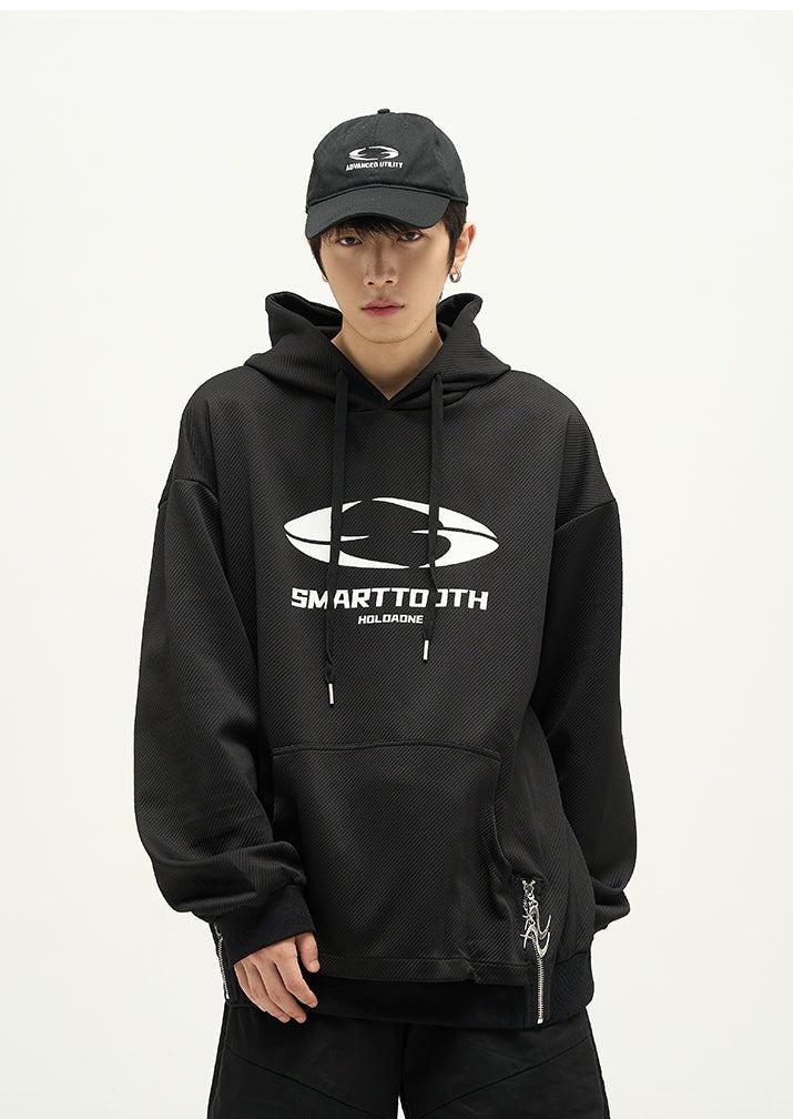 Smart Tooth Logo Kangaroo Pocket Hoodie Korean Street Fashion Hoodie By 77Flight Shop Online at OH Vault
