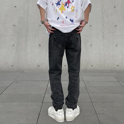 Washed Embroidered Letter Jeans Korean Street Fashion Jeans By A PUEE Shop Online at OH Vault