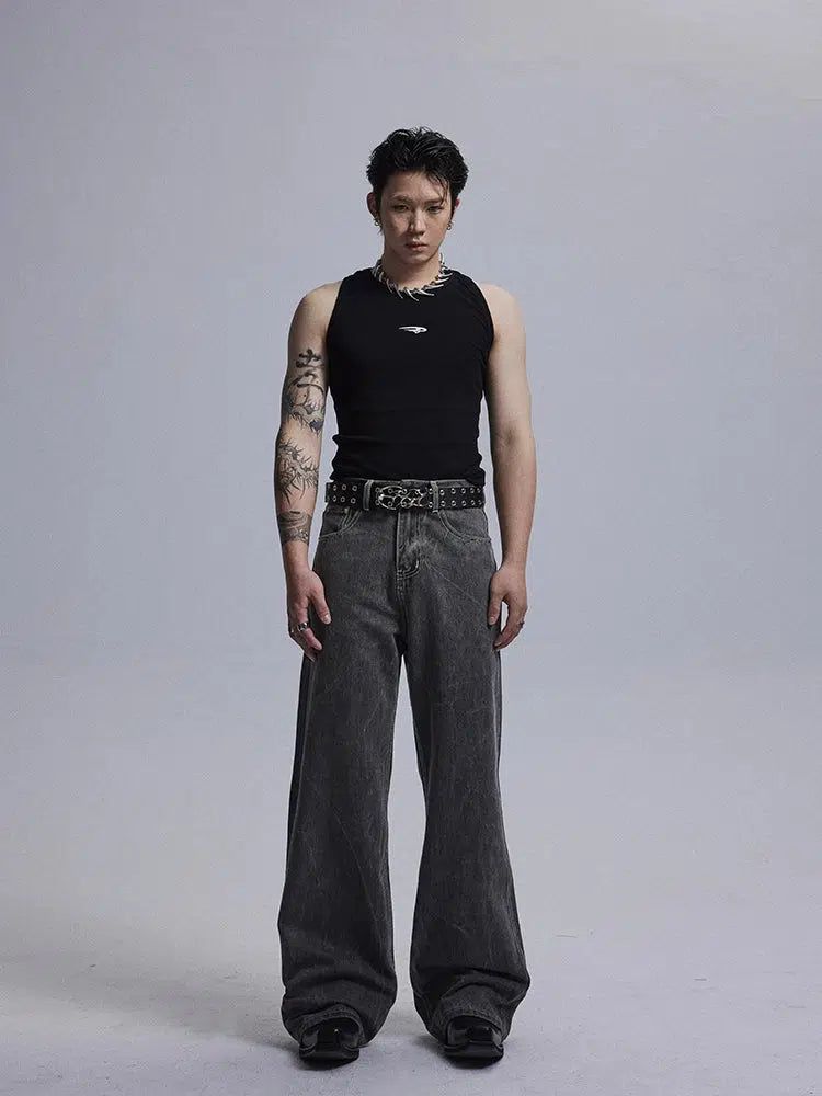 Smoke Wash Cracked Jeans Korean Street Fashion Jeans By Dark Fog Shop Online at OH Vault