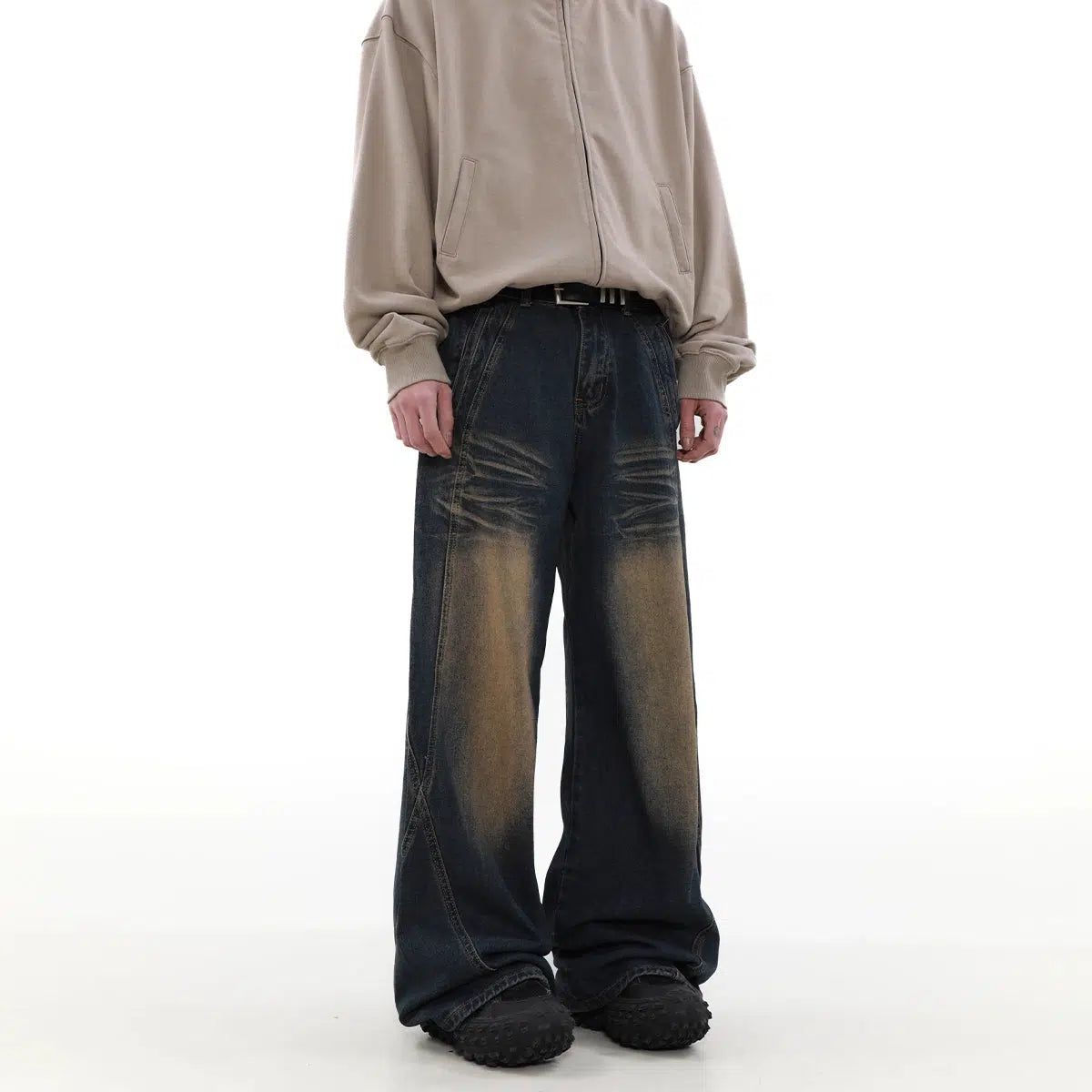 Structured Seams Faded Jeans Korean Street Fashion Jeans By Mr Nearly Shop Online at OH Vault