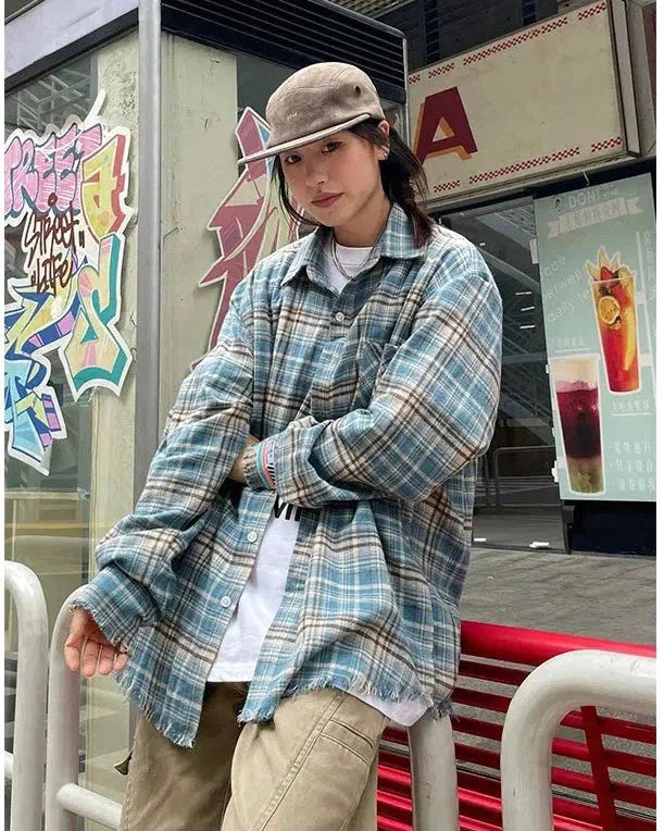 Classic Plaid Long Sleeve Shirt Korean Street Fashion Shirt By Made Extreme Shop Online at OH Vault