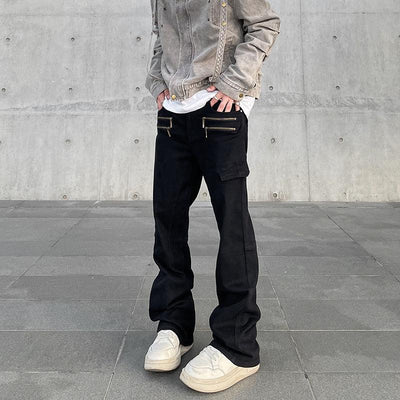 Multi-Zip Pocket Straight Leg Pants Korean Street Fashion Pants By A PUEE Shop Online at OH Vault