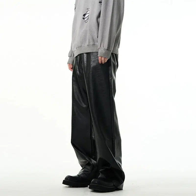 Retro Loose PU Leather Pants Korean Street Fashion Pants By 77Flight Shop Online at OH Vault