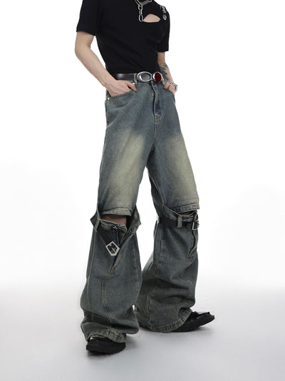 Argue Culture Washed Knee Buckle Belt Jeans Korean Street Fashion Jeans By Argue Culture Shop Online at OH Vault